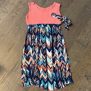 Vibrant Chevron Casual Dress in Pink and Blue